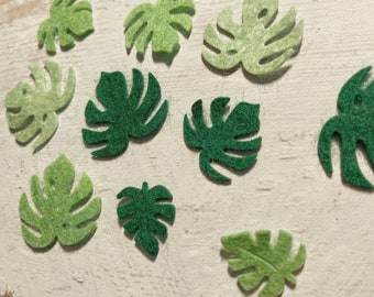 Tropical palm leaf die-cut pack, Tiny felt monstera leaves Mix, wool Craft Embellishments