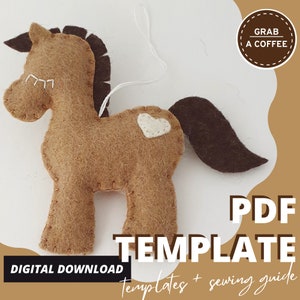 Plantilla de adorno de poni de fieltro, descarga digital, patrón en PDF, guía de costura