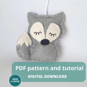 Modello per ornamento a forma di lupo in feltro, download digitale, schema PDF, guida al cucito