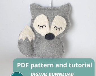 Felt wolf ornament template, digital download, PDF pattern, sewing guide