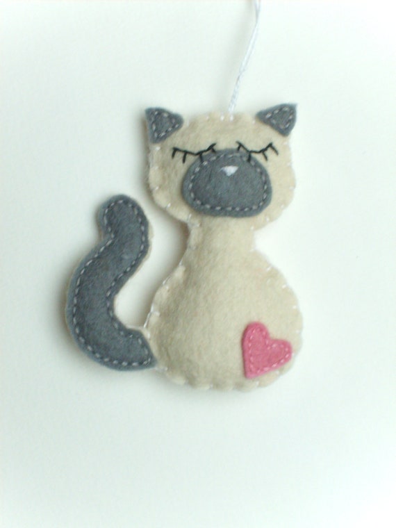 Felt Siamese cat ornament, wool felt kitty