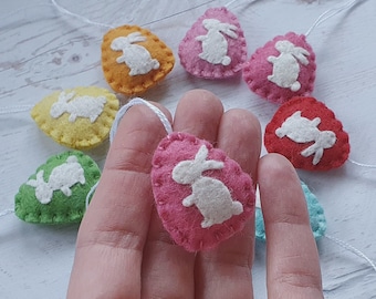 Mini Easter egg ornaments with bunny - wool felt party supplies - choose quantity and color - good for home decor, Spring decoration
