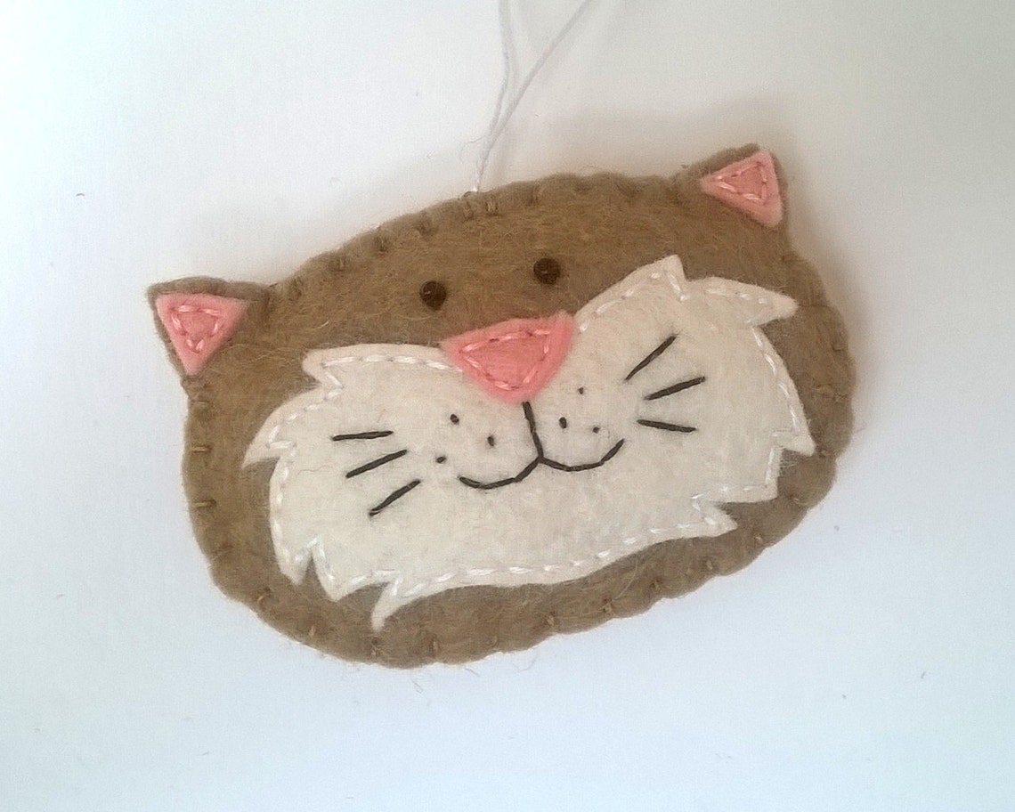 Smiling Cat Head Ornament Handmade Felt Decoration Nursery | Etsy