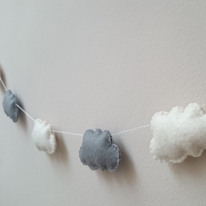 Felt Cloud garland in white-grey color combination - long bunting - nursery idea decor Baby shower Banner, party decorations wedding decor