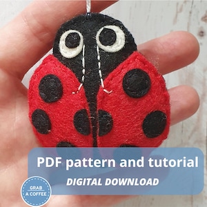 Patrón de adorno de mariquita de fieltro: Tutorial fotográfico para principiantes (Patrón en PDF)