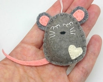 Felt mouse ornament, white mouse decor, mice decoration