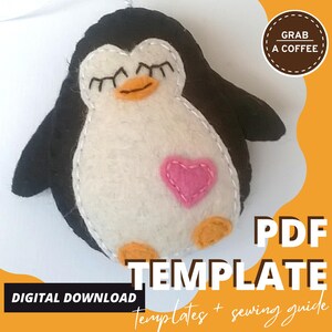 Felt penguin ornament template, digital download, PDF pattern, sewing guide