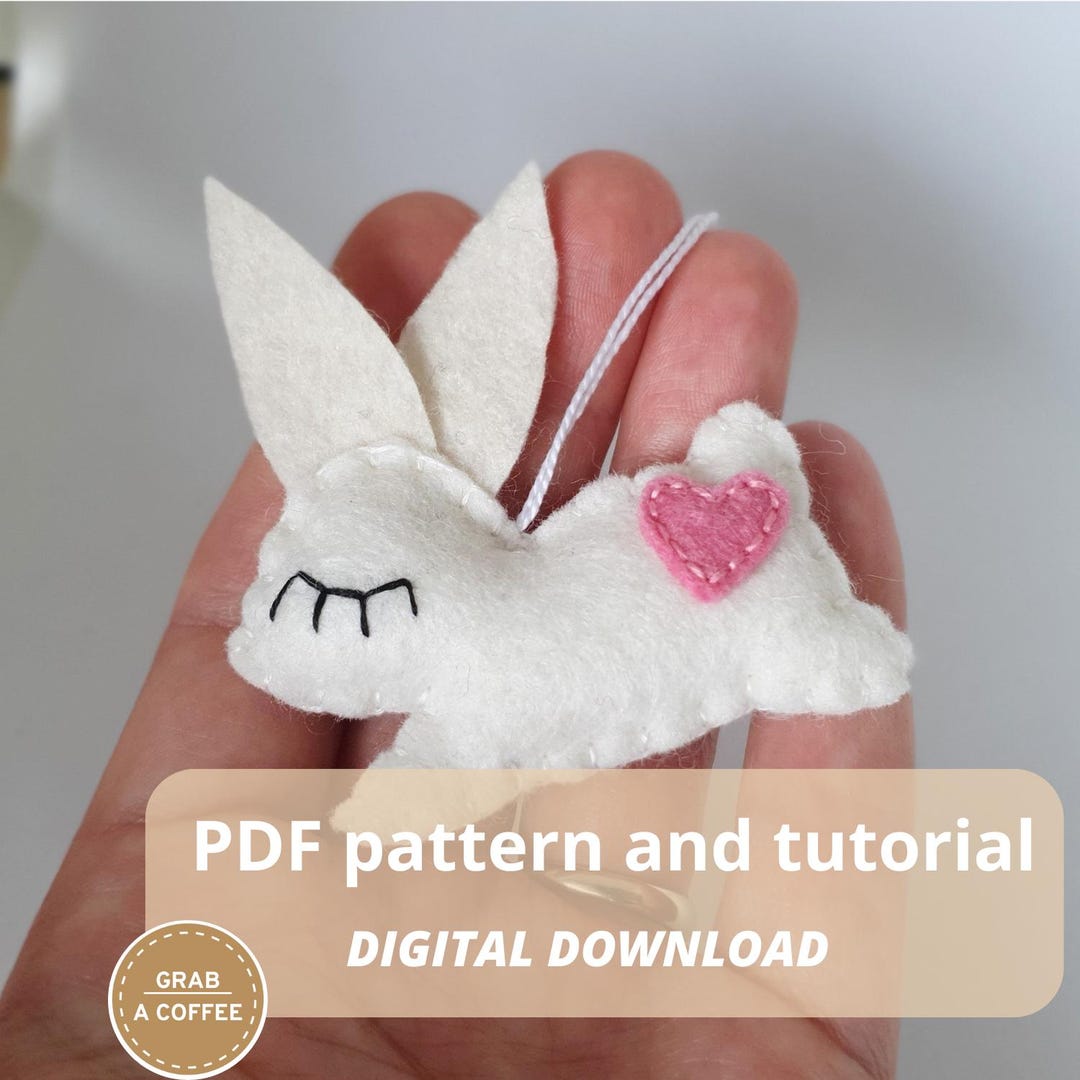 Felt Bunny Sewing Pattern: DIY Rabbit Ornament With Heart (PDF Pattern ...