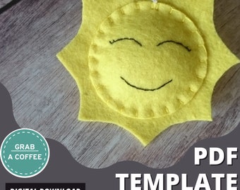 Felt SUN ornament template, digital download, PDF pattern, sewing guide