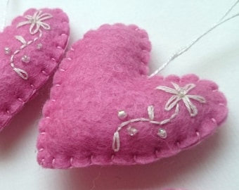 Heart ornament - felt hanging decor - Valentine's day embroidered felt home decoration