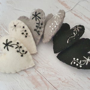 Felt heart ornament set with FREE SHIPPING - embroidered hearts