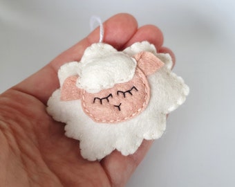 Sleepy Sheep ornament - felt Christmas decor lamb home decoration handmade nursery Easter Baby shower eco-friendly Holiday gift idea