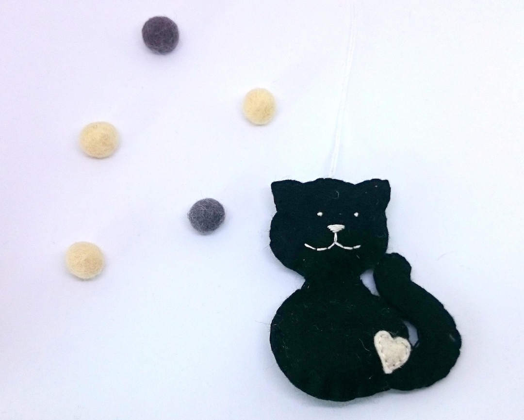 Felt Cat Ornament Black Cat Smiling Kitty Cat Memorable Etsy Canada