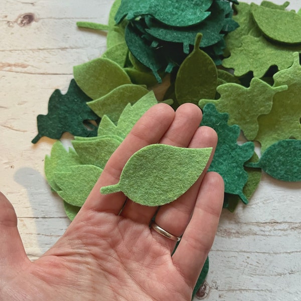 Paquet découpé à l'emporte-pièce de grandes feuilles, mélange de petites feuilles de feutre, paquet de 25/50/100, embellissements artisanaux en laine