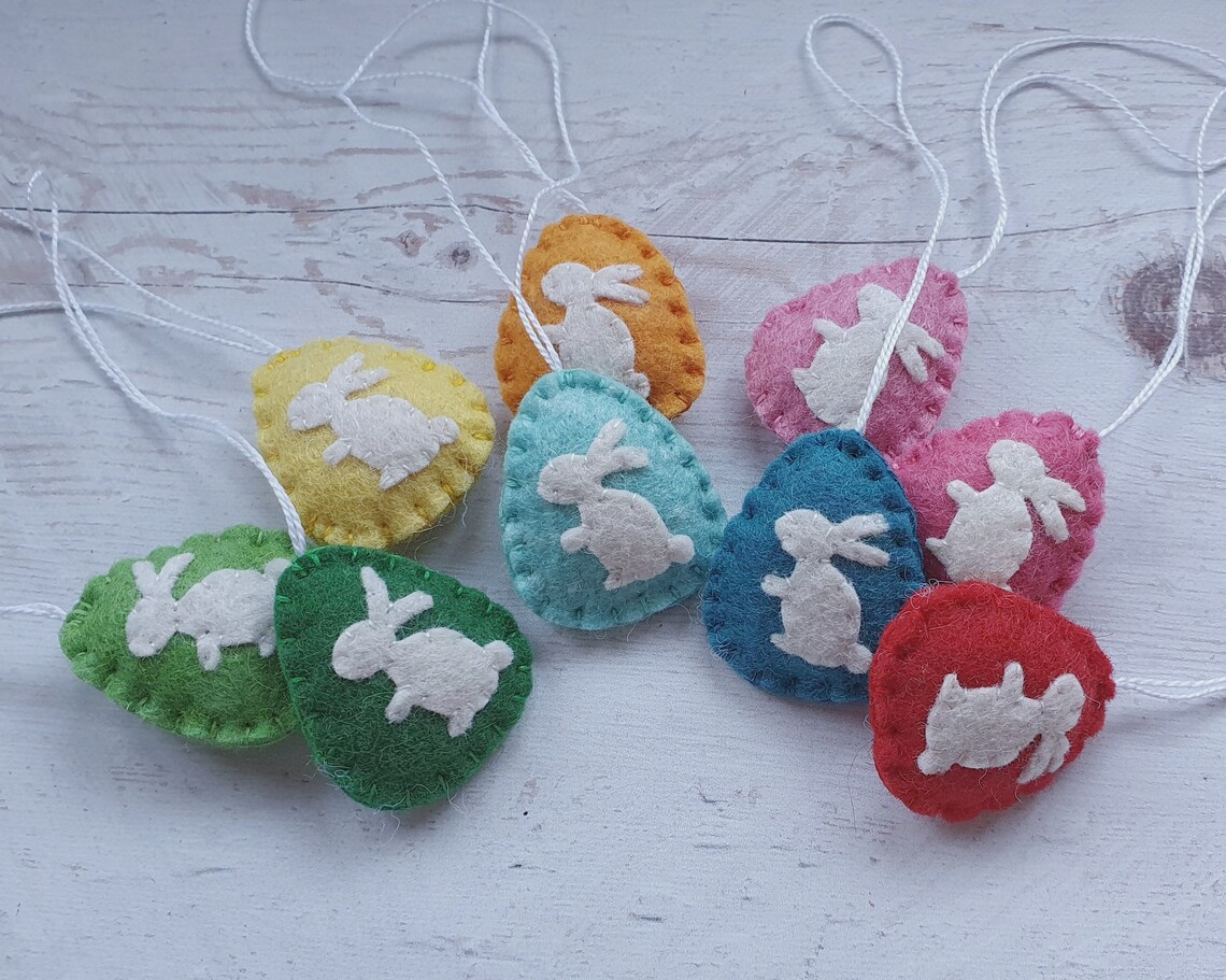 Mini Easter Egg Ornaments With Bunny Wool Felt Party Etsy