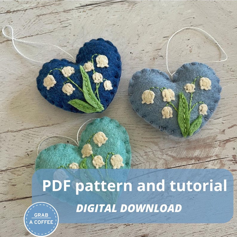 Patrón para adorno de corazón de fieltro: Aplicación de lirio del valle (Tutorial en PDF) imagen 1