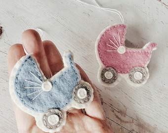 Felt Baby Carriage Ornament: Handmade Gender Reveal Party Favor