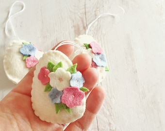 Felt Easter Egg Ornament: Spring Flower Bouquet, Nursery Decor