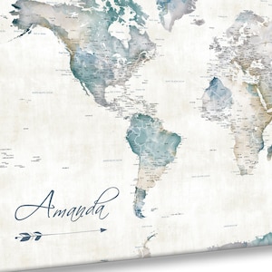 Wanderlust World Map for Single Traveler or Family World Map, Add Own Personalized Map Title, Gift for Homecoming, Boyfriend Gift, Pin map