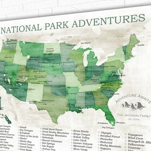 National Parks Map, National Park Gift, Gift for Hiker, US National Parks, USA map with National Parks, Gift for traveler, Push Pin Map USA