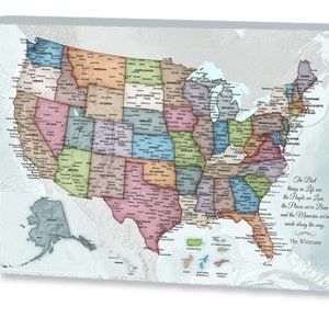 Push Pin Map USA, Family Adventures Pin Map, Best things in Life Wall Map, Framed Detailed map of US, Canvas, Poster United States Map Print