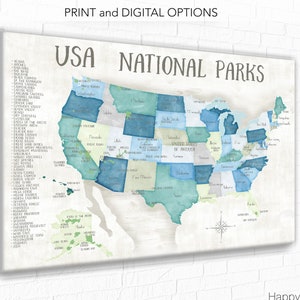 National Park Checklist and map for pins, USA push pin map, Foam mounted, Gift for Hiker or Nature Lover, Adventure Awaits US map for Kids
