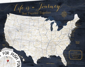 Life is a Journey USA Travel Map, Any Custom Title. Works well for a Family USA Push Pin Map for Pinning Travels, Anniversary Personalized