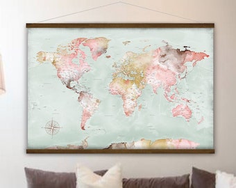 World Map Wall Hanging Canvas, Map of the World, Anniversary Personalized Travel Gift for Wife Push Pin Map Legend for Family Adventures,