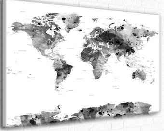 Gift for husband, Black and white Wall Art, Large World map in black and white, Grayscale, Oversized map, Personalized for Husband