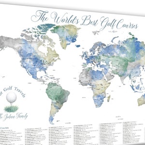 Large Golf Course Print, Map of World Best Golf Locations, Push Pin Map Print or Canvas, Personalized Gift, Wall Art for Golf Theme Man Cave
