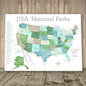 National Park map for push pins, Adventure awaits, Gift for Adventurous Couple, Anniversary gift for husband, Active Family Outdoor Hiking