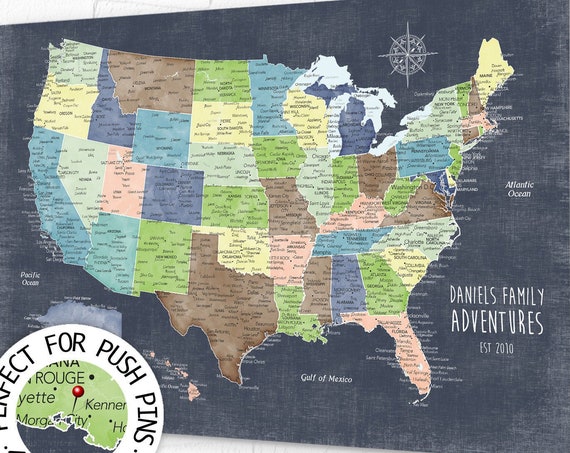 PUSHPIN-USA MAPS &amp; Gifts - HappyPlaceArt