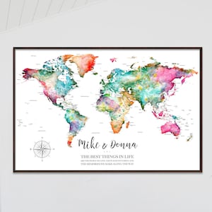 Push Pin Maps, Adventure Awaits, Push Pin Travel Map, Pin board Map, Personalized Framed Push Pin Map Print or Download Printable for Couple