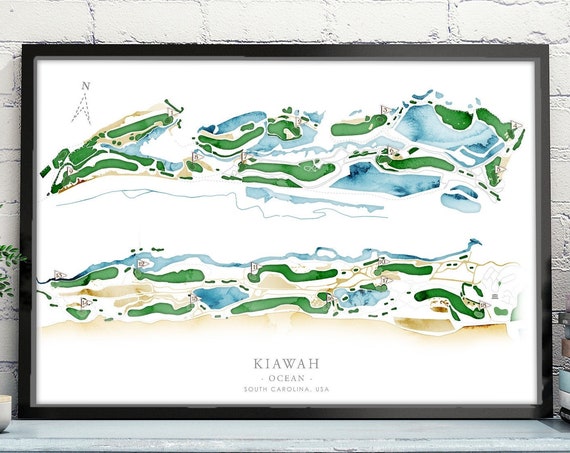 Kiawah Golf Course Map, South Carolina Golf Map, Kiawah Ocean Course-Custom Golf Course Maps Available, Perfect Anniversary Gift for Golfers