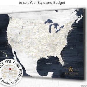 US Map with National Parks, Personalized map for Push Pins, Detailed USA Map, Framed hiking gifts, Travel Gift for Man, Rustic Wall Map