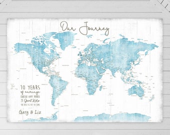 Anniversary Adventure Map, Life is a Journey, Any Personalized Wording Large Canvas, Poster, World Push Pin Map for Family Travels for Wife