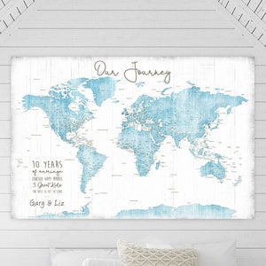 Anniversary Adventure Map, Life is a Journey, Any Personalized Wording Large Canvas, Poster, World Push Pin Map for Family Travels for Wife