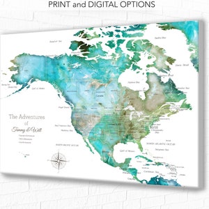 North America map with Caribbean, USA & Canada, Map for family vacation, Pinning travels, Adventure Cruise Push Pin Map Caribbean Islands.