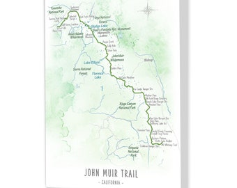 John Muir Hiking Trail Map, Exploring California Hiker Map Print, Framed Personalized Gift Idea for Hiker, West Coast Camper Wall Art Decor