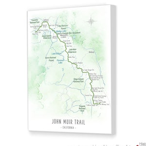 John Muir Hiking Trail Map, Exploring California Hiker Map Print, Framed Personalized Gift Idea for Hiker, West Coast Camper Wall Art Decor image 1