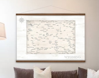 Hanging Canvas Wyoming Map, Large State Wall Map of in Neutral Colors, Touring RV Decor, Mark off WY State Adventures, Office Wall Art Map