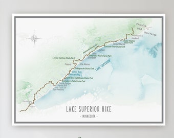 Superior Lake Hiking Trail Map, MN Lake Superior Hike, Minnesota Hiker Gift, AirBnB Trail Map Decor, Framed Personalized RV Wall Art Decor