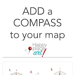 Custom Map with Compass, Map and Compass, Push pin map with compass, Travel map, Personalised Map
