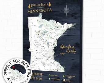 Push Pin Map of Walking Trails Minnesota Map, Personalized Map with Minnesota State Parks USA List, Hiking Trail Canvas Gift for Girlfriend,