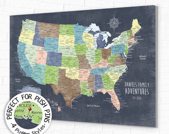 Personalized USA Push Pin Map for Family Travels