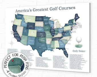 Top 100 Golf Courses Map of USA, Gift for Dad, Personalized Golf-themed Canvas Print or Push Pin Map. Golfing Bucket List Map.