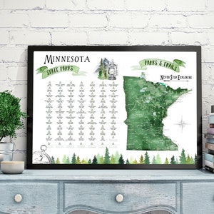 Minnesota Trails and State Parks Map, MN Hiking Map, State Park Checklist for Minnesota, MN Push Pin Map PinBoard, Hike Gift for Husband