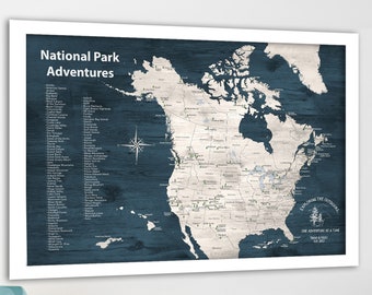 Canadian and US National Parks Map, Personalized Map with Quote, Gift for hiker, Paper Anniversary Gift, National Park Canvas, Poster Print