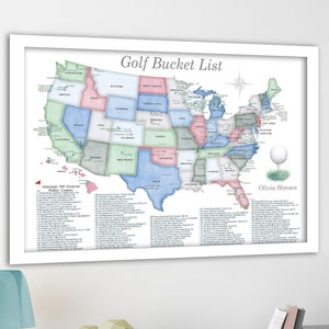 Gift idea for female golfer, Push Pin Map of Golf Locations in the USA, Americas Top 100 Public Golf Courses Map, Bucket List Golfing poster