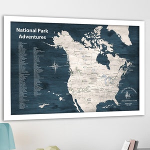 Canadian and US National Parks Map, Personalized Map with Quote, Gift for hiker, Paper Anniversary Gift, National Park Canvas, Poster Print